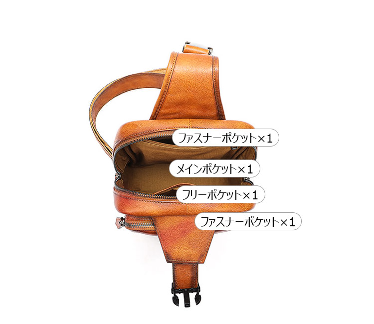 Whatna アンティーク風合い鞣し天 然 牛 革 斜めがけ ボディバッグ ワンショルダー メンズ ボディ斜め掛け 胸バッグ  肩掛けバック本革 厚手  レザー 左右付け替え可能  9180-4