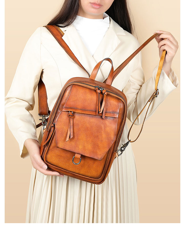 Whatna アンティーク風合い鞣し天 然 牛 革 ワンショルダーメンズ 3way 斜めがけ 肩掛け ボディバッグ 胸バッグ リュックバック 手持ちバック 手提げバック 本革 厚手 レザー A4 サイズipad 10.5収納可 ダブルファスナー 左右付け替え可能 2296-12