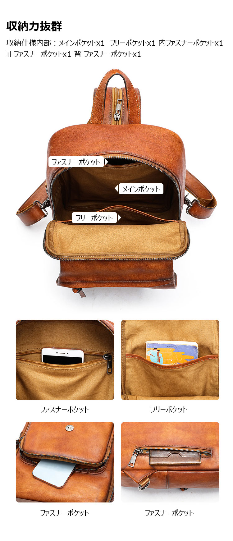 Whatna アンティーク風合い鞣し天 然 牛 革 ワンショルダーメンズ 3way 斜めがけ 肩掛け ボディバッグ 胸バッグ リュックバック 手持ちバック 手提げバック 本革 厚手 レザー A4 サイズipad 10.5収納可 ダブルファスナー 左右付け替え可能 2296-7