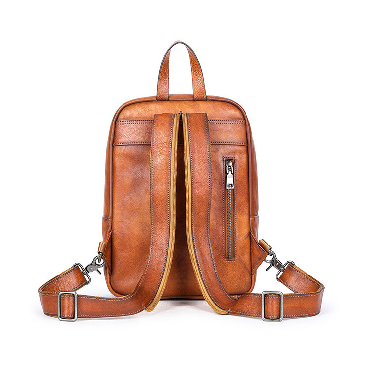 Whatna アンティーク風合い鞣し天 然 牛 革 ワンショルダーメンズ 3way 斜めがけ 肩掛け ボディバッグ 胸バッグ リュックバック 手持ちバック 手提げバック 本革 厚手 レザー A4 サイズipad 10.5収納可 ダブルファスナー 左右付け替え可能 2296-3