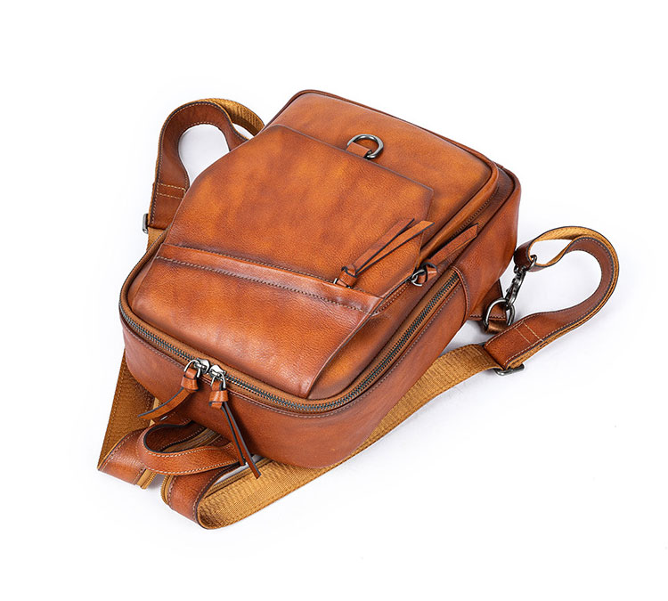 Whatna アンティーク風合い鞣し天 然 牛 革 ワンショルダーメンズ 3way 斜めがけ 肩掛け ボディバッグ 胸バッグ リュックバック 手持ちバック 手提げバック 本革 厚手 レザー A4 サイズipad 10.5収納可 ダブルファスナー 左右付け替え可能 2296-5