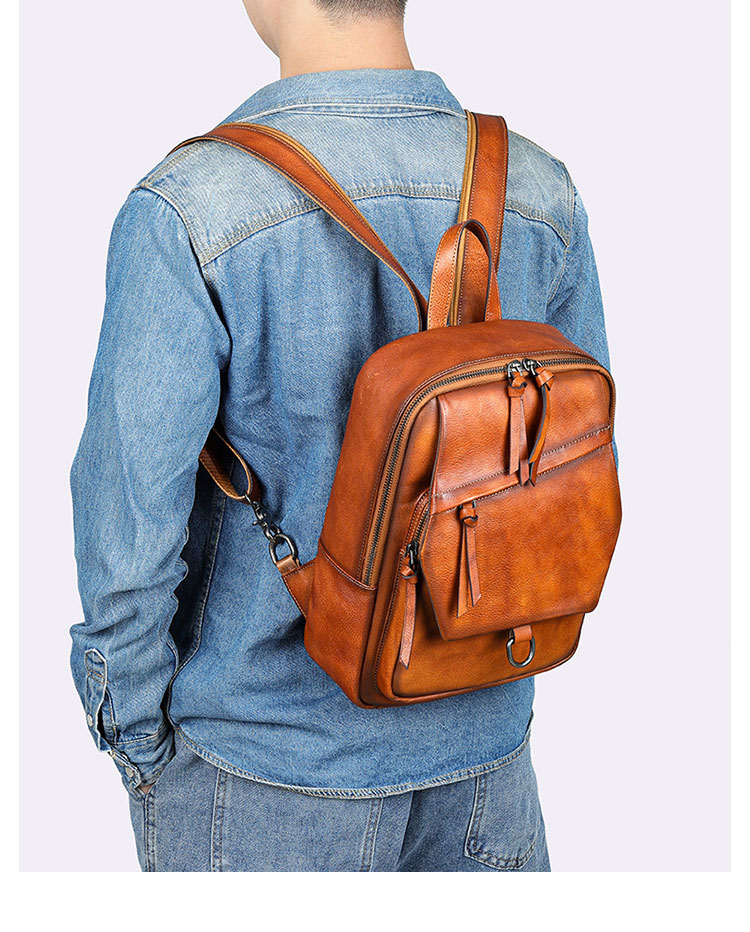 Whatna アンティーク風合い鞣し天 然 牛 革 ワンショルダーメンズ 3way 斜めがけ 肩掛け ボディバッグ 胸バッグ リュックバック 手持ちバック 手提げバック 本革 厚手 レザー A4 サイズipad 10.5収納可 ダブルファスナー 左右付け替え可能 2296-11