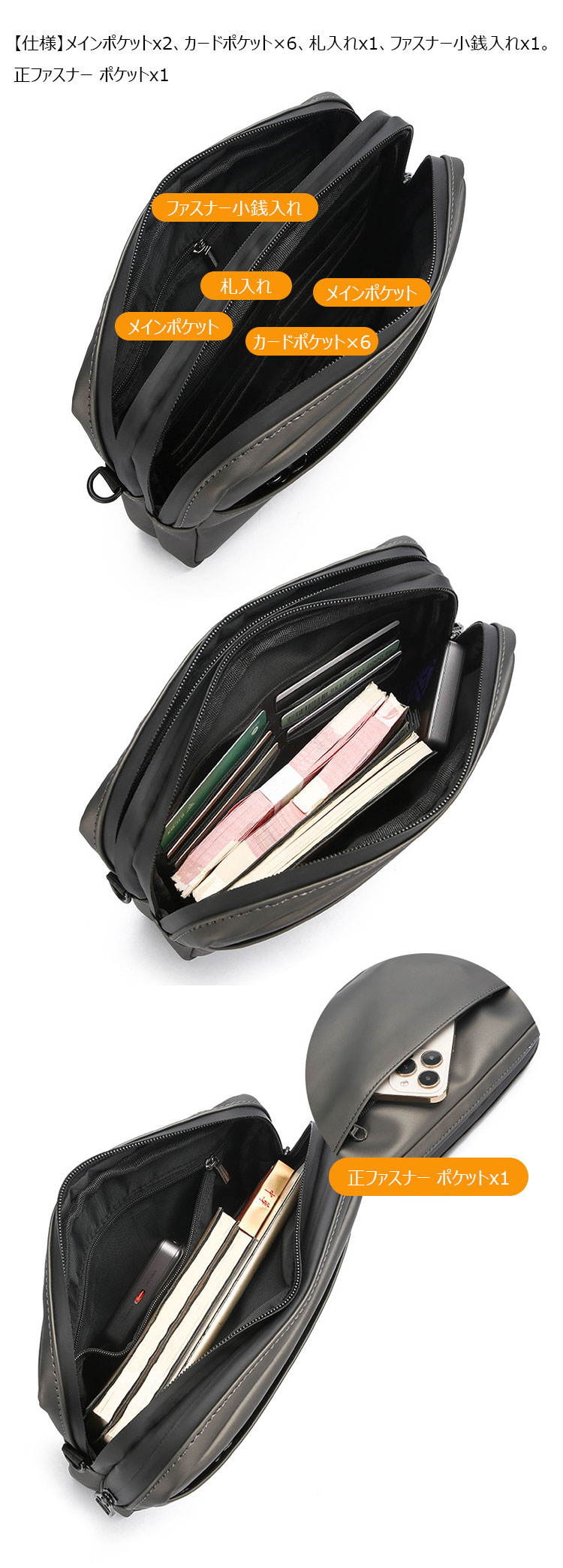 Whatna ワンショルダーバッグ メンズ ショルダーバッグ ボディー バッグ 斜め掛けバッグ 肩掛け胸バッグ 手持ちバッグ セカンドバッグ メッセンジャーバッグ 2室仕切 小さい 軽くて持防 水性が高い ショルダー肩掛けバッグ 男女兼用-5