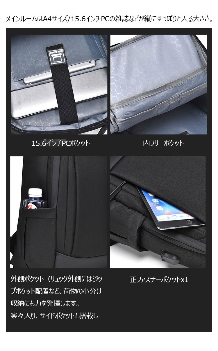 Whatna リュックバック メンズ レディース バックパックリュックサック 手提げバック 肩掛けバッグ マザーズバッグ USBポート 付ダブルファスナー 撥水 通勤 通学 旅行 カジュアルバック 大容量 スタイリッシュ おしゃれ 男女兼用4色-7