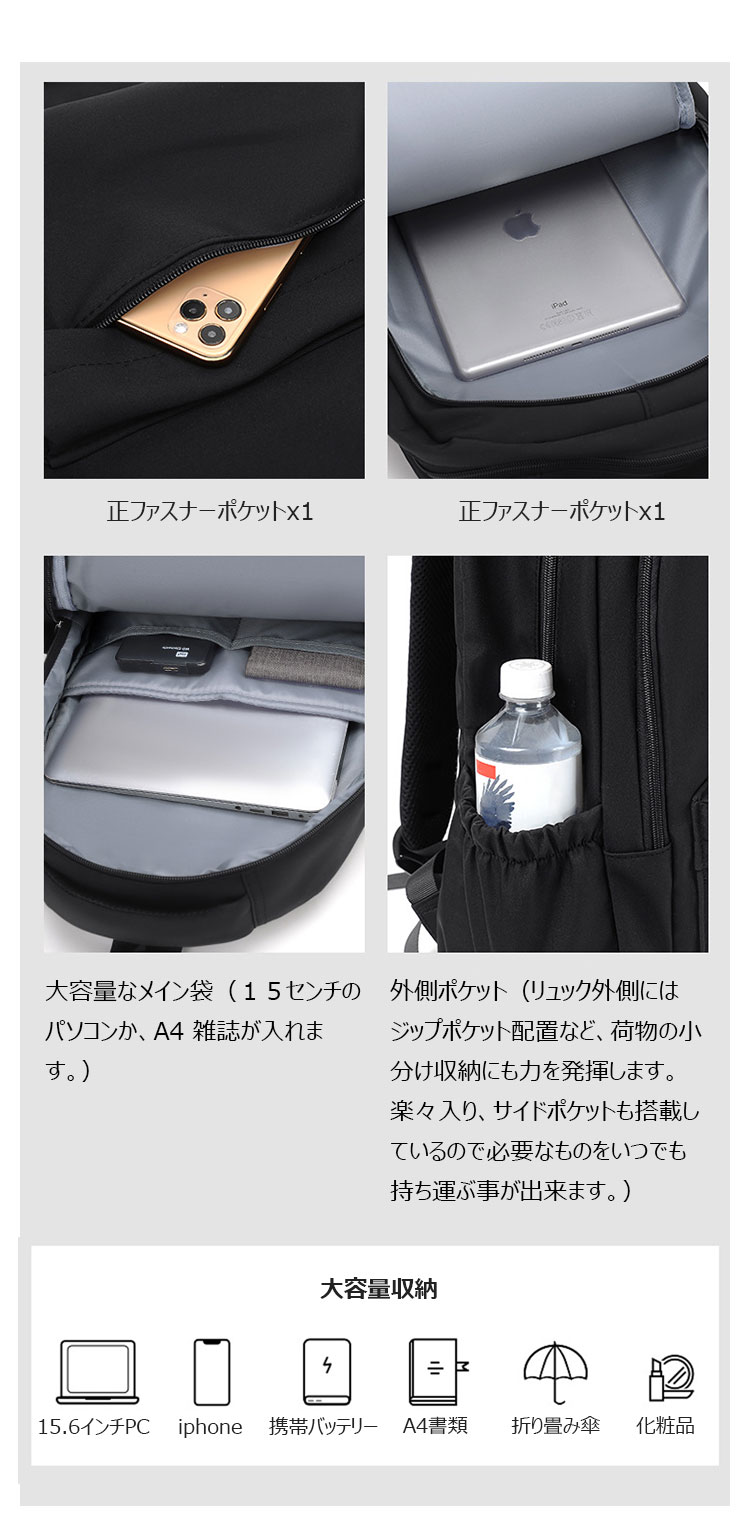 Whatna リュックバック メンズ レディース バックパックリュックサック 手提げバック 肩掛けバッグ マザーズバッグ ダブルファスナー 撥水 軽量 通勤 通学 旅行 カジュアルバック 大容量 スタイリッシュ おしゃれ 男女兼用5色-9