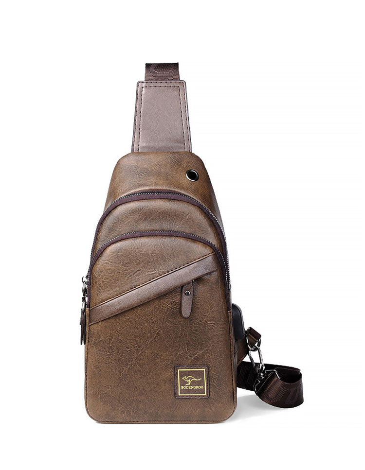 Whatna  ワンショルダーメンズ ボディバッグ 斜め掛けバッグ肩掛け 胸バッグ メッセンジャーバッグ PUレザー大容量 イヤホン穴付き 左右に付け替え可 軽量 男女兼用-1