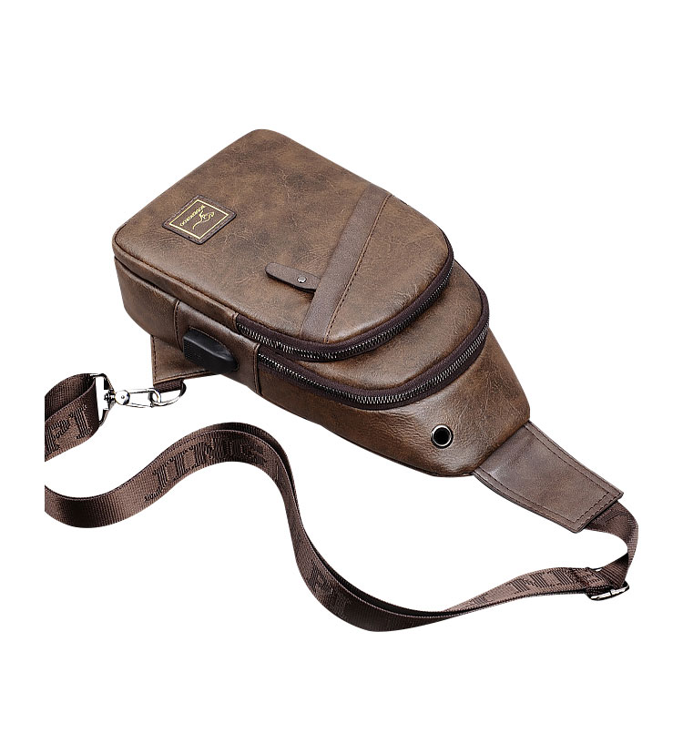 Whatna  ワンショルダーメンズ ボディバッグ 斜め掛けバッグ肩掛け 胸バッグ メッセンジャーバッグ PUレザー大容量 イヤホン穴付き 左右に付け替え可 軽量 男女兼用-4