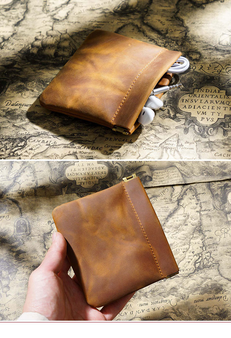 Whatna 天 然 厚 手 牛革 小銭入れ コインケース メンズ レディースミニ財布 小さい財布 札入れ カードケース 本革 イヤホン収納ケース PL-112-2