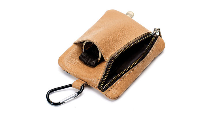 Whatna アンティーク風合い鞣し天 然 牛 革 小銭入れ コインケース メンズ レディース 2way ミニサコッシュ カラビナポーチ ベルトループ ミニ財布 小さい財布 札入れ カードケース イヤホン収納ケース カラビナ付き  PL-119-4