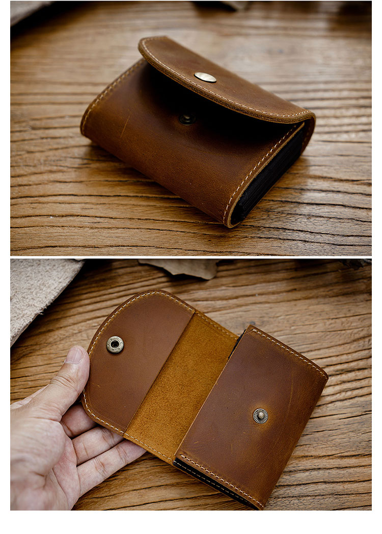 Whatna 天 然 牛 革 手作り小銭入れ コインケース メンズ レディース 札入れ カード入れ 名刺入れ ミニ財布カード12枚収納可 厚 手 レザー 本革 手のひらサイズ PK-127-8