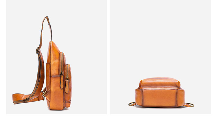 Whatna アンティーク風合い鞣し天 然 牛 革 ワンショルダーメンズ 3way 斜めがけ 肩掛けミニボディバッグ 胸バッグ  2室仕切 本革 厚手 レザー プレゼント 紳士用 男性用 9187-2