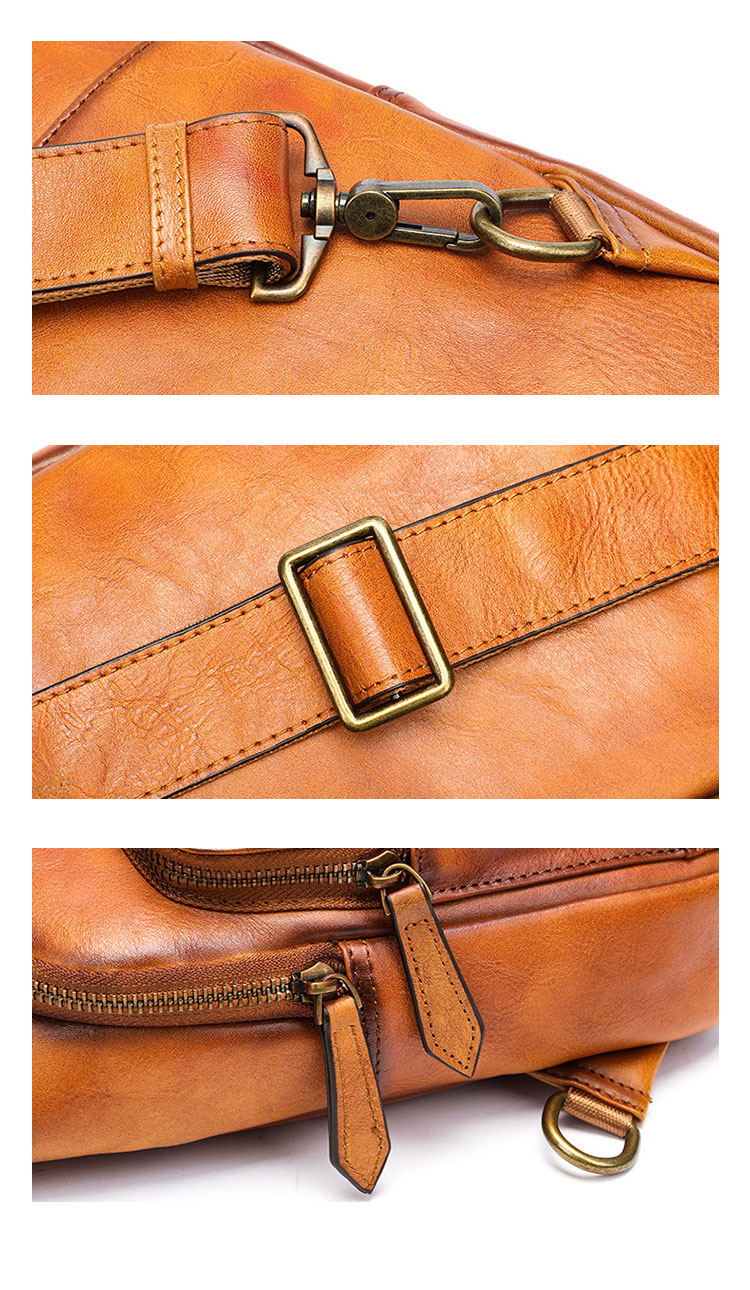 Whatna アンティーク風合い鞣し天 然 牛 革 ワンショルダーメンズ 3way 斜めがけ 肩掛けミニボディバッグ 胸バッグ  2室仕切 本革 厚手 レザー プレゼント 紳士用 男性用 9187-7