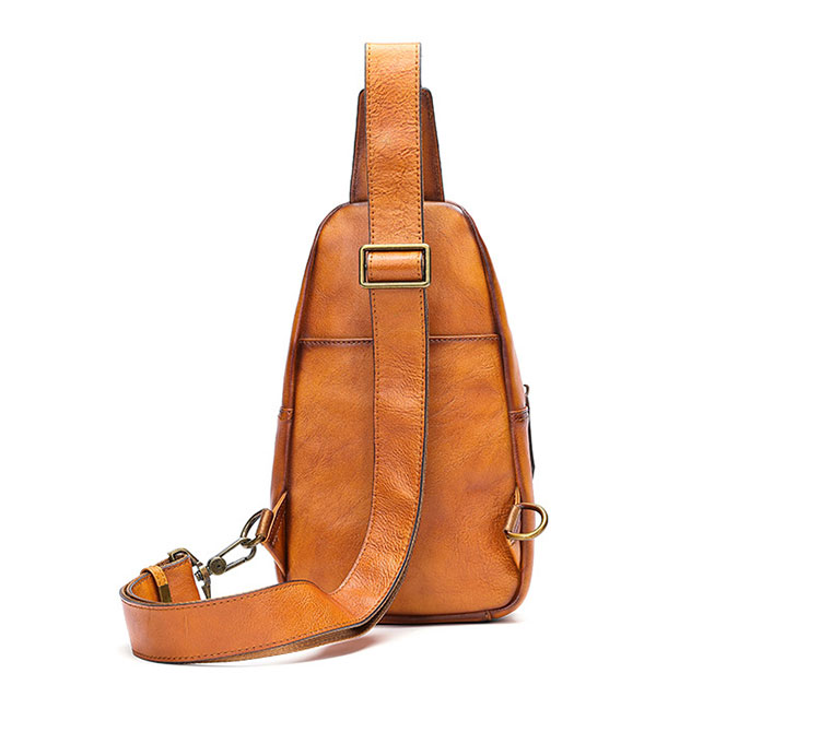 Whatna アンティーク風合い鞣し天 然 牛 革 ワンショルダーメンズ 3way 斜めがけ 肩掛けミニボディバッグ 胸バッグ  2室仕切 本革 厚手 レザー プレゼント 紳士用 男性用 9187-3