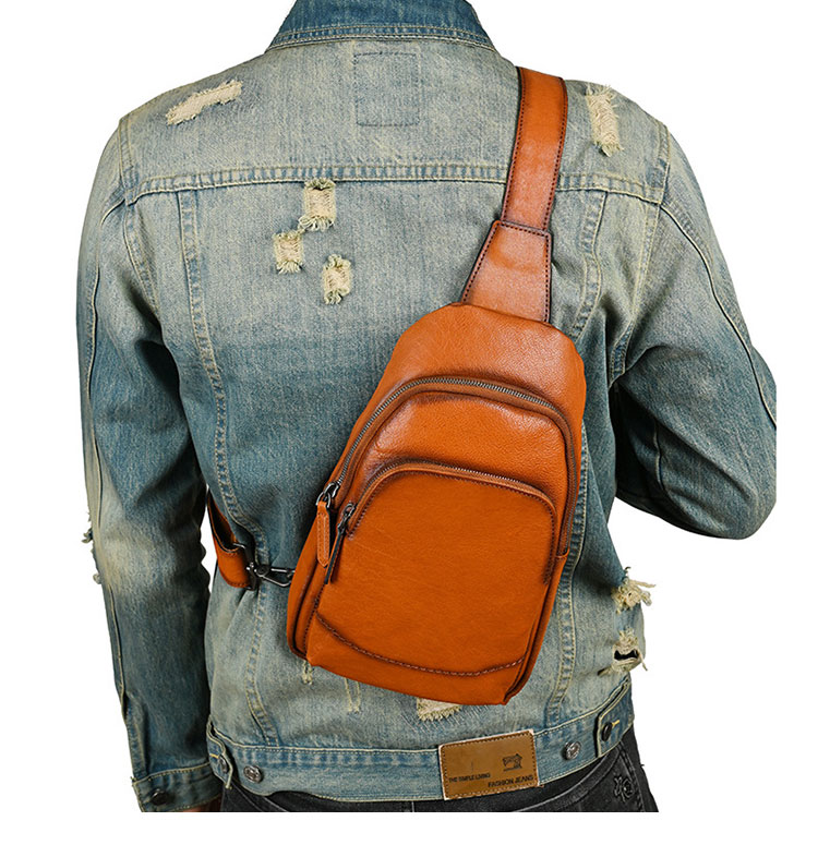 Whatna アンティーク風合い鞣し天 然 牛 革 ワンショルダーメンズ 3way 斜めがけ 肩掛けミニボディバッグ 胸バッグ  2室仕切 本革 厚手 レザー プレゼント 紳士用 男性用 12053-9