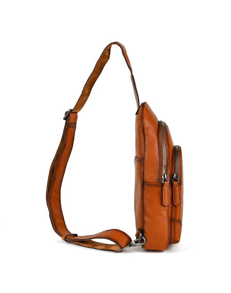 Whatna アンティーク風合い鞣し天 然 牛 革 ワンショルダーメンズ 3way 斜めがけ 肩掛けミニボディバッグ 胸バッグ  2室仕切 本革 厚手 レザー プレゼント 紳士用 男性用 12053-3