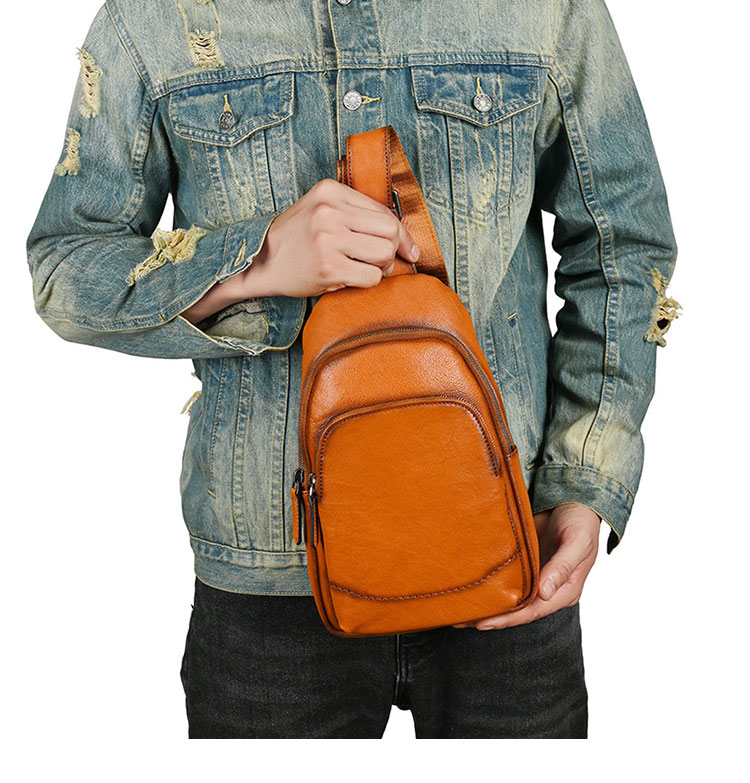 Whatna アンティーク風合い鞣し天 然 牛 革 ワンショルダーメンズ 3way 斜めがけ 肩掛けミニボディバッグ 胸バッグ  2室仕切 本革 厚手 レザー プレゼント 紳士用 男性用 12053-10