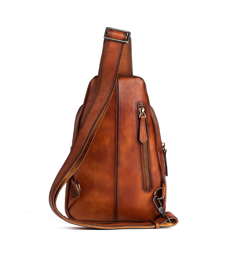 Whatna アンティーク風合い鞣し天 然 牛 革 斜めがけ ボディバッグ ワンショルダー メンズ ボディ斜め掛け 胸バッグ  肩掛けバック本革 厚手 レザー 左右付け替え可能  12046-2