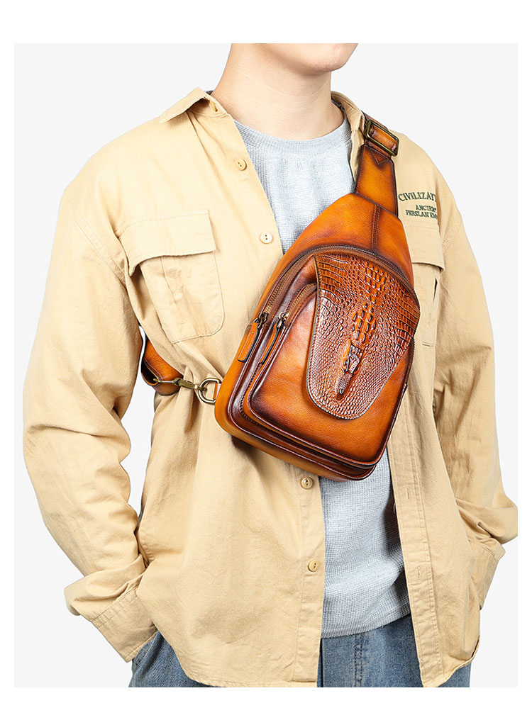 Whatna アンティーク風合い鞣し天 然 牛 革 ワンショルダーメンズ 3way 斜めがけ 肩掛けミニボディバッグ 胸バッグ  本革 厚手 レザー プレゼント 紳士用 男性用 8082-7