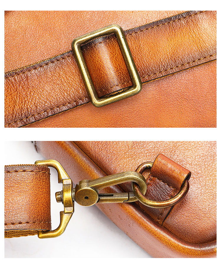 Whatna アンティーク風合い鞣し天 然 牛 革 ワンショルダーメンズ 3way 斜めがけ 肩掛けミニボディバッグ 胸バッグ  2室仕切 本革 厚手 レザー プレゼント 紳士用 男性用 9195-5