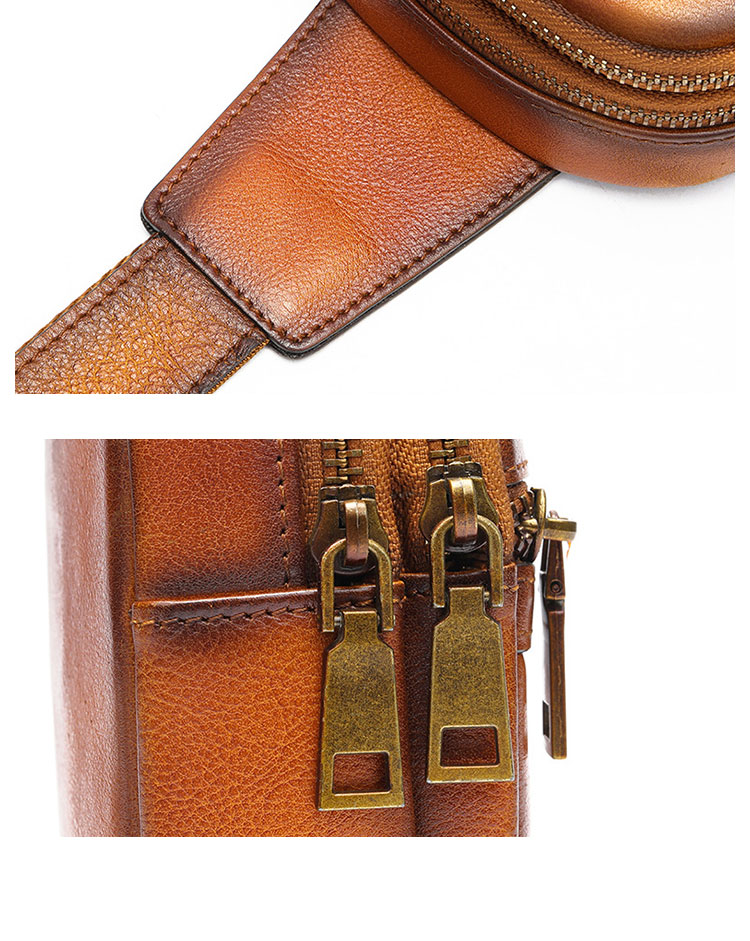 Whatna アンティーク風合い鞣し天 然 牛 革 ワンショルダーメンズ 3way 斜めがけ 肩掛けミニボディバッグ 胸バッグ  2室仕切 本革 厚手 レザー プレゼント 紳士用 男性用 9195-6