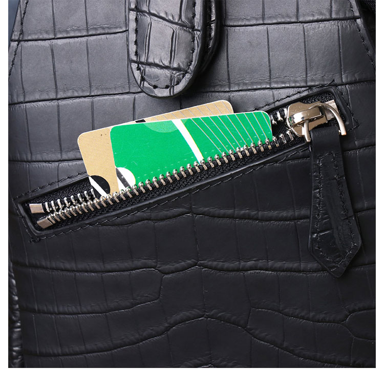 Whatna クロコダイル革 本革 斜めがけ ボディバッグ ワンショルダー メンズ ボディ斜め掛け 胸バッグ 厚手 レザー ワニ革 黒 6356-12