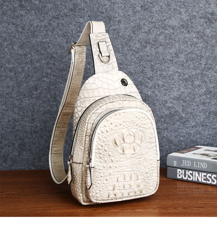 Whatna クロコダイル革 本革 斜めがけ ボディバッグ ワンショルダー メンズ ボディ斜め掛け 胸バッグ 厚手 レザー ワニ革 黑 6328-2-1