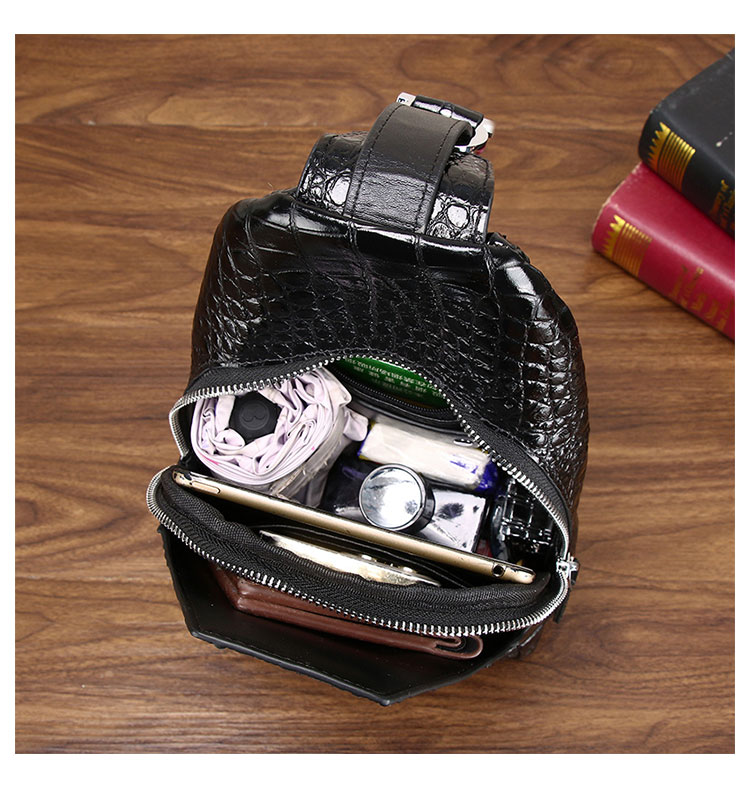 Whatna クロコダイル革 本革 斜めがけ ボディバッグ ワンショルダー メンズバッグ ボディ斜め掛け胸バッグ ワニ革 厚手 レザー 黑 ブラウン 6536-7