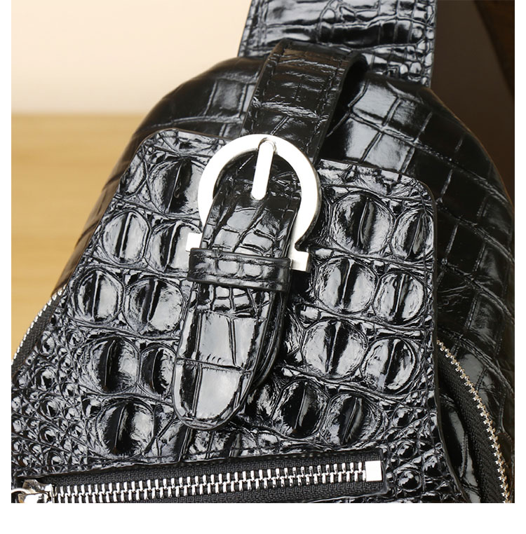 Whatna クロコダイル革 本革 斜めがけ ボディバッグ ワンショルダー メンズバッグ ボディ斜め掛け胸バッグ ワニ革 厚手 レザー 黑 ブラウン 6536-10