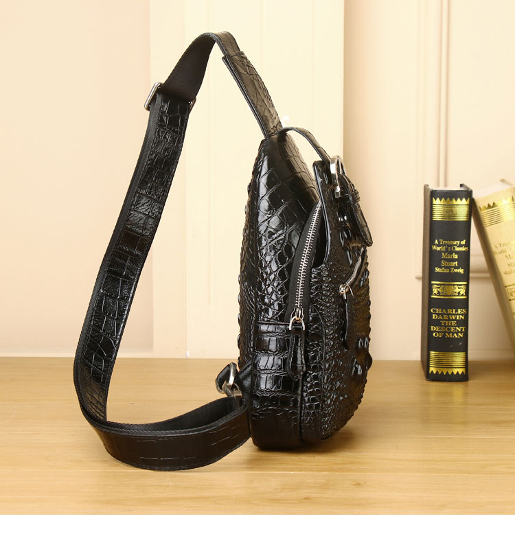 Whatna クロコダイル革 本革 斜めがけ ボディバッグ ワンショルダー メンズバッグ ボディ斜め掛け胸バッグ ワニ革 厚手 レザー 黑 ブラウン 6536-2