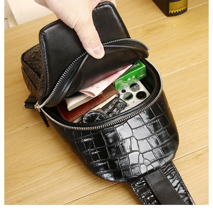 Whatna クロコダイル革 本革 斜めがけ ボディバッグ ワンショルダー メンズバッグ ボディ斜め掛け胸バッグ ワニ革 厚手 レザー 黑 ブラウン 6536-8