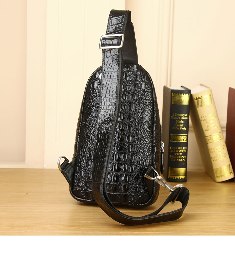 Whatna クロコダイル革 本革 斜めがけ ボディバッグ ワンショルダー メンズバッグ ボディ斜め掛け胸バッグ ワニ革 厚手 レザー 黑 ブラウン 6536-3