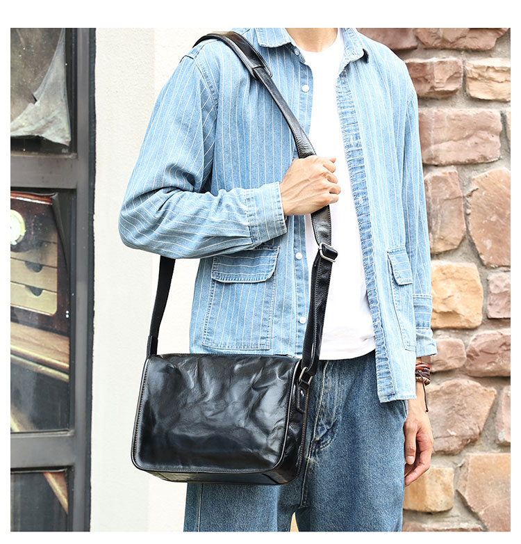 Whatna アンティーク風合い鞣し天 然 牛革ショルダーバッグ メンズ メッセンジャーバッグ 小さめ ビジネスバッグ ipad 10.5収納可 横 型 本革通勤 通学 斜めがけバッグ 自転車 かばん男性用  黒6757-7