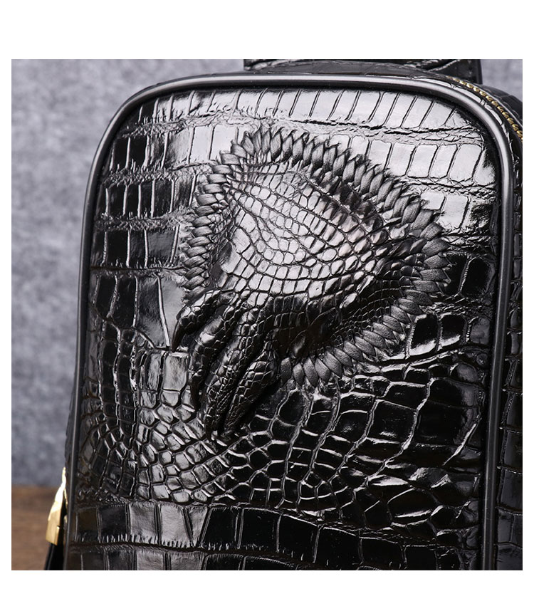 Whatna クロコダイル革 斜めがけ ボディバッグ ワンショルダー メンズッグ ボディ斜め掛け 胸バッグ ワニ革 本革 厚手 レザー 黑6529-9