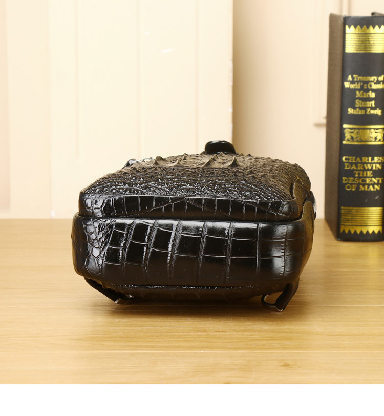 Whatna クロコダイル革 本革 斜めがけ ボディバッグ ワンショルダー メンズバッグ ボディ斜め掛け胸バッグ ワニ革 厚手 レザー 黑 ブラウン 6536-4