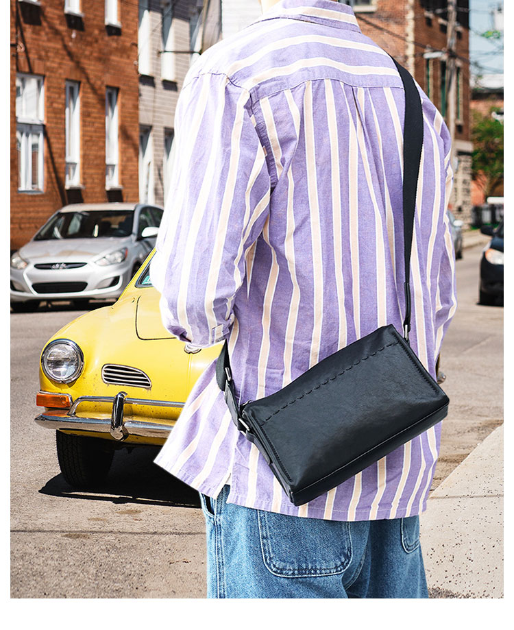 Whatna アンティーク風合い鞣し天 然 牛革ショルダーバッグ メンズ メッセンジャーバッグ 小さめ ビジネスバッグ ipad Mini収納可 横 型 本革通勤 通学 斜めがけバッグ 自転車 かばん男性用 黒6755-12