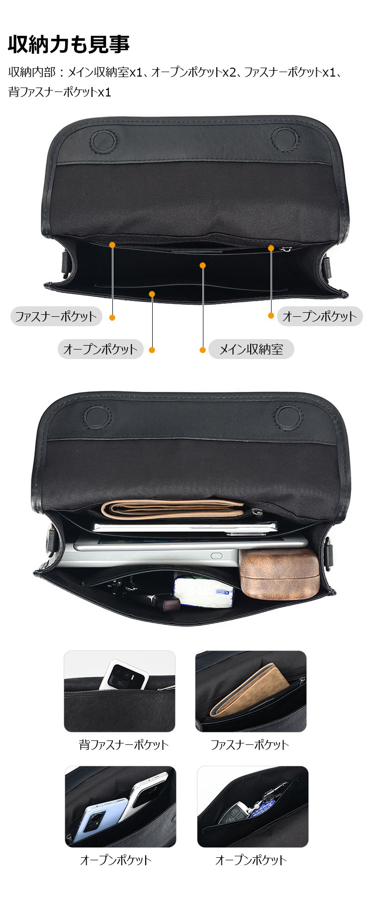 Whatna アンティーク風合い鞣し天 然 牛革ショルダーバッグ メンズ メッセンジャーバッグ 小さめ ビジネスバッグ ipad 9.7収納可 横 型 本革通勤 通学 斜めがけバッグ 自転車 かばん男性用  黒6775-6