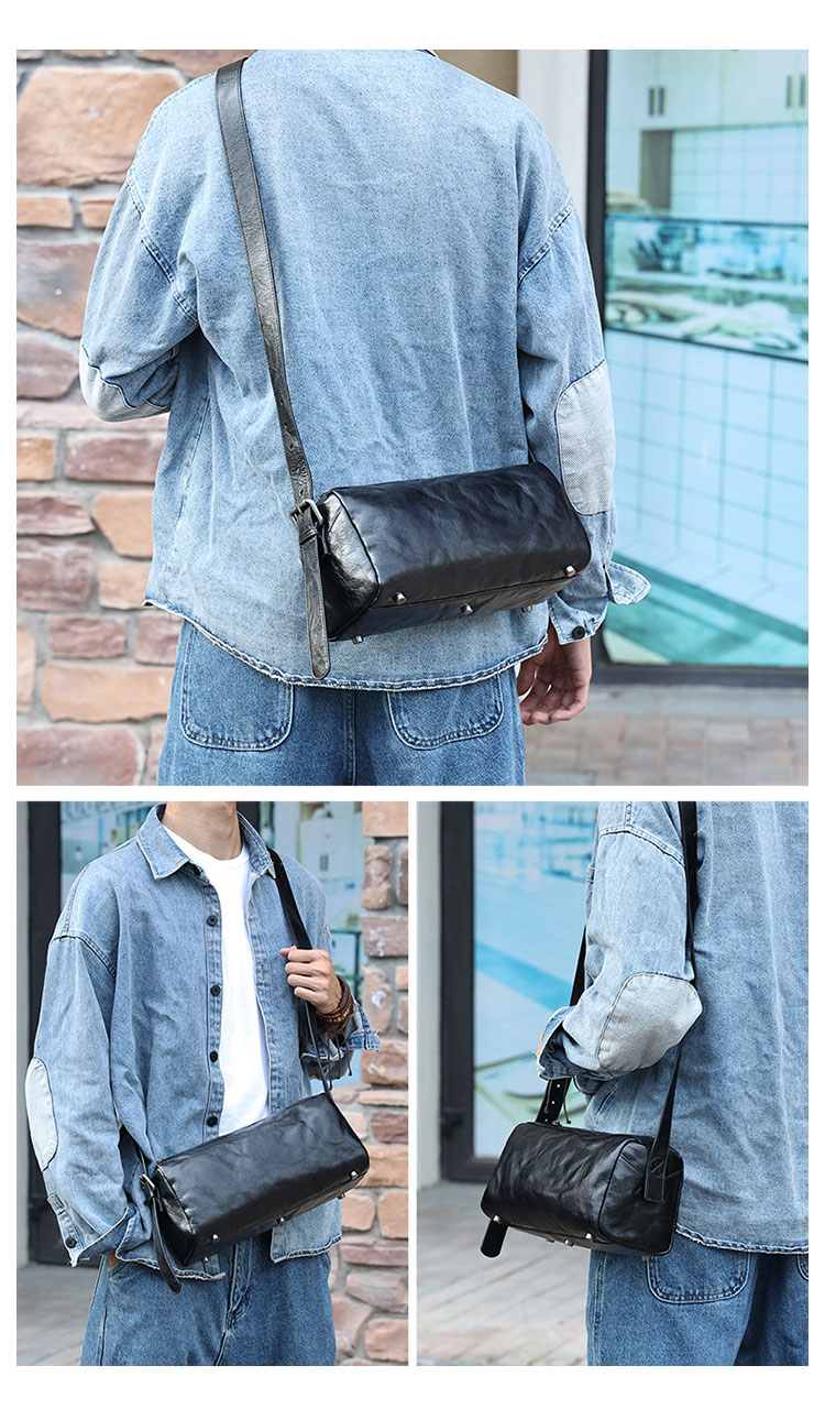 Whatna アンティーク風合い鞣し天 然 牛革ショルダーバッグ メンズ メッセンジャーバッグ 小さめ ビジネスバッグ ipad Mini収納可 横 型 本革通勤 通学 斜めがけバッグ 自転車 かばん男性用 黒6780-8