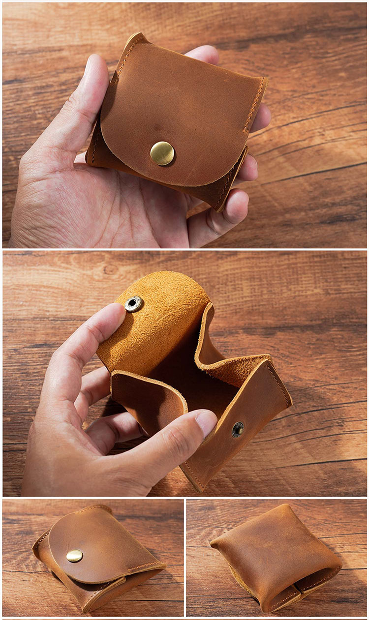 Whatna 天然 牛革 手作り 小銭入れ コインケース メンズ レディース ミニサコッシュ カラビナポーチ 厚 手 レザー 本革 手のひらサイズミニジュエリーボック イヤホン収納ケース PL-104-1