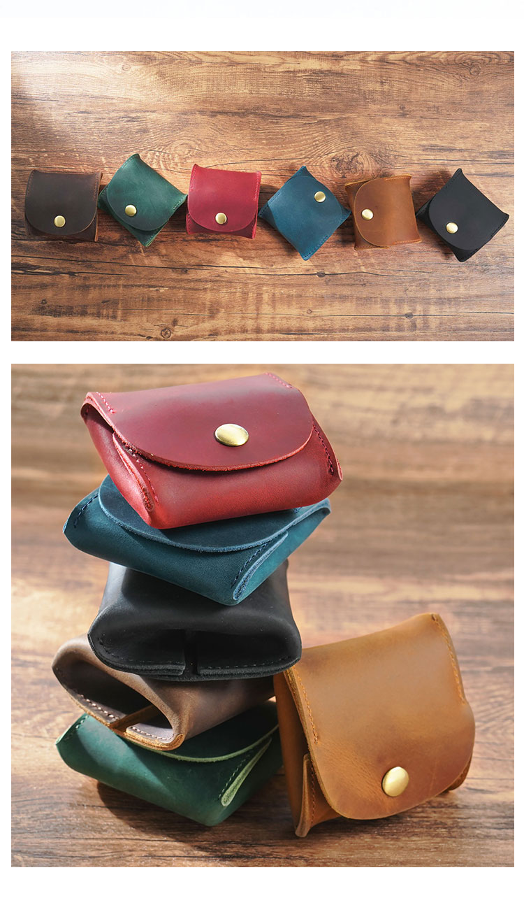 Whatna 天然 牛革 手作り 小銭入れ コインケース メンズ レディース ミニサコッシュ カラビナポーチ 厚 手 レザー 本革 手のひらサイズミニジュエリーボック イヤホン収納ケース PL-104-6