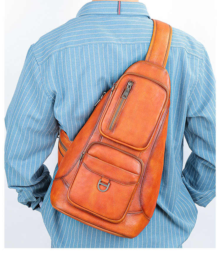 Whatna アンティーク風合い鞣し天 然 牛 革 斜めがけ ボディバッグ ワンショルダー メンズ ボディ斜め掛け 胸バッグ 肩掛けバック本革 厚手 レザー 左右付け替え可能 9176-11