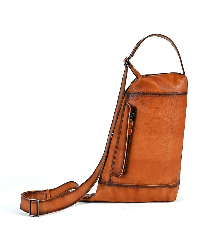 Whatna アンティーク風合い鞣し天 然 牛 革 斜めがけ ボディバッグ ワンショルダー メンズ ボディ斜め掛け 胸バッグ 肩掛けバック本革 厚手 レザー 左右付け替え可能 LW13642-2