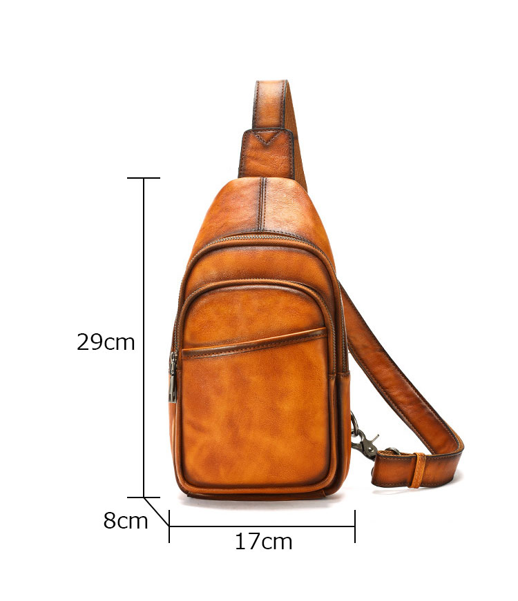 Whatna アンティーク風合い鞣し天 然 牛 革 ワンショルダーメンズ 3way 斜めがけ 肩掛けミニボディバッグ 胸バッグ  本革 厚手 レザーIpad Mini収納可 9213-1