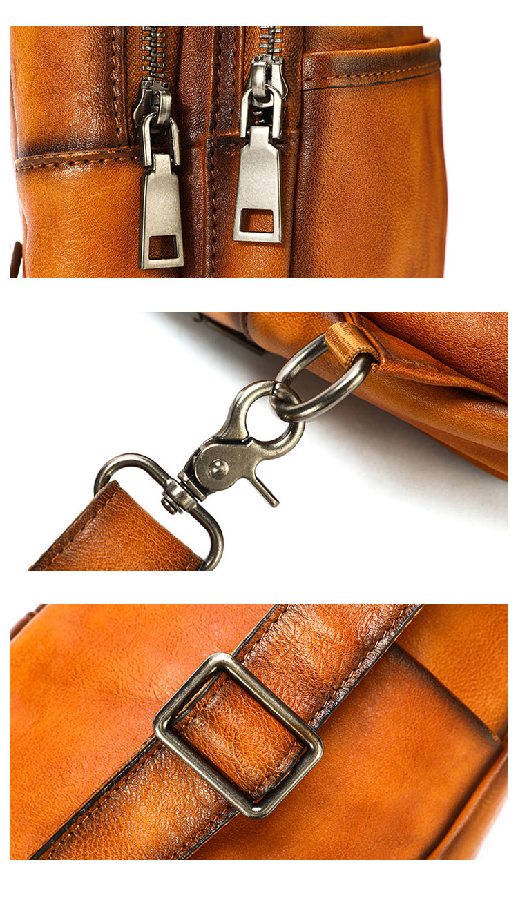 Whatna アンティーク風合い鞣し天 然 牛 革 ワンショルダーメンズ 3way 斜めがけ 肩掛けミニボディバッグ 胸バッグ  本革 厚手 レザーIpad Mini収納可 9213-6