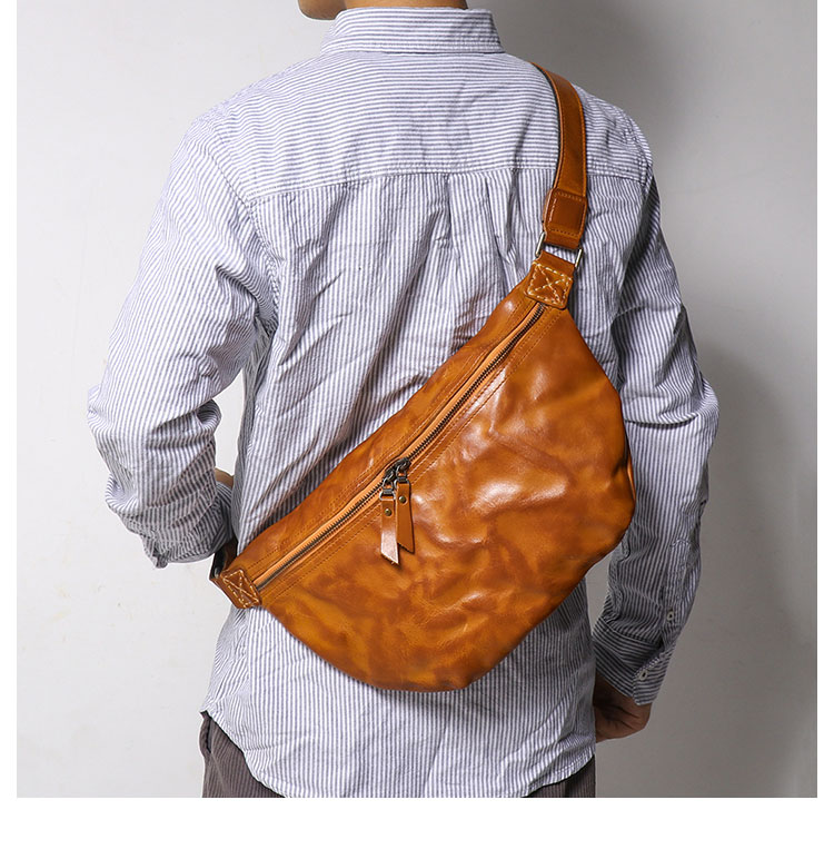 Whatna アンティーク風合い鞣し天 然 牛 革 ワンショルダーメンズ 3way 斜めがけ 肩掛けミニボディバッグ 胸バッグ 本革 厚手 レザーIpad 10.5収納可 B033A-8