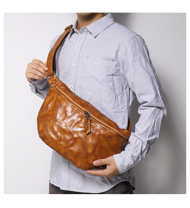 Whatna アンティーク風合い鞣し天 然 牛 革 ワンショルダーメンズ 3way 斜めがけ 肩掛けミニボディバッグ 胸バッグ 本革 厚手 レザーIpad 10.5収納可 B033A-7