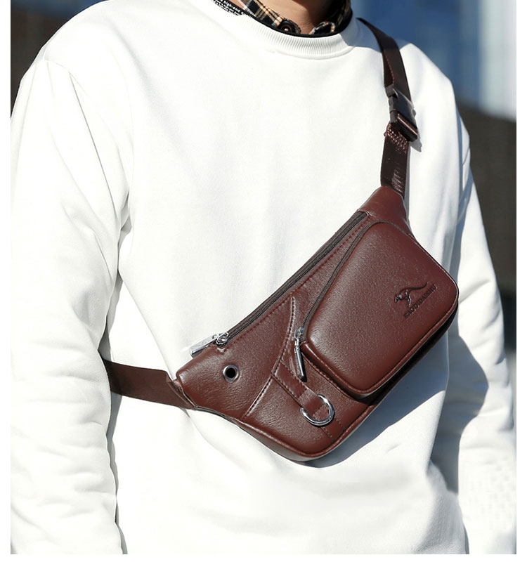 Whatna ワンショルダーメンズ 斜めがけ ボディバッグ  ウエストバッグ ウエストポーチ ショルダーバッグ 男女兼用 PUレザー本革 イヤホン穴付 キーリング付  軽量 黒 ブラウン 2035-11