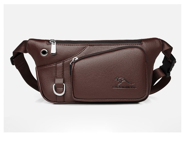 Whatna ワンショルダーメンズ 斜めがけ ボディバッグ  ウエストバッグ ウエストポーチ ショルダーバッグ 男女兼用 PUレザー本革 イヤホン穴付 キーリング付  軽量 黒 ブラウン 2035-1