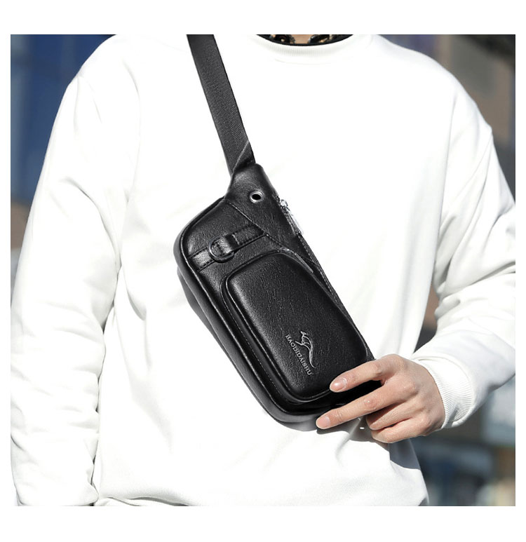 Whatna ワンショルダーメンズ 斜めがけ ボディバッグ  ウエストバッグ ウエストポーチ ショルダーバッグ 男女兼用 PUレザー本革 イヤホン穴付 キーリング付  軽量 黒 ブラウン 2035-10