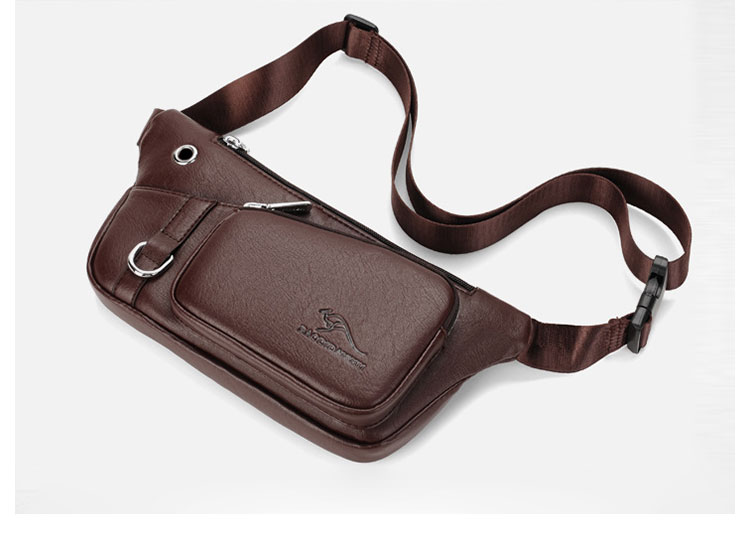 Whatna ワンショルダーメンズ 斜めがけ ボディバッグ  ウエストバッグ ウエストポーチ ショルダーバッグ 男女兼用 PUレザー本革 イヤホン穴付 キーリング付  軽量 黒 ブラウン 2035-3