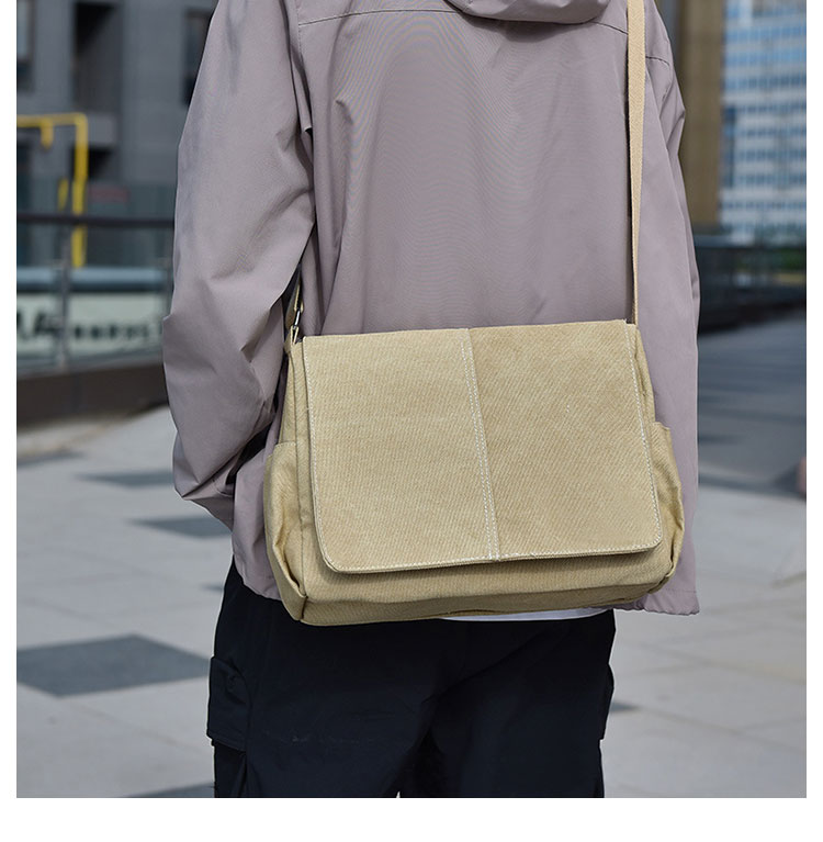 Whatna フラップ 厚 手 帆布 ショルダーバッグ メンズ メッセンジャーバッグ 厚 手 キャンバス 横型 大さめビジネスバッグ A4 15インチPC収納可 肩掛け 通勤 通学斜めがけバッグ 防水 バッグ 自転車 かばん男性用820-8